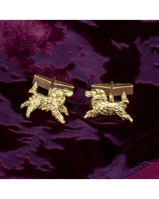 Simon Kemp Jewellers Metallic Leaping Spaniel Cufflinks Eighteen Carat On Solid Sterling for men