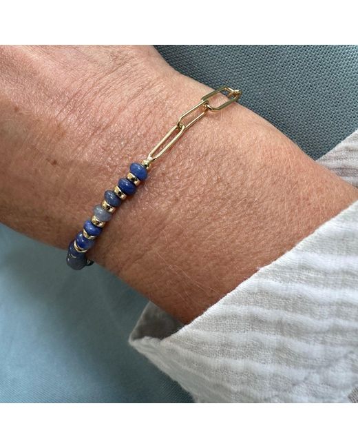 Clemence Wren Metallic Jade Stone Paperclip Bracelet