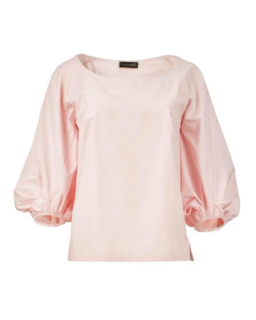 Conquista Pink Blush Cotton Poplin Puff-Sleeve Blouse