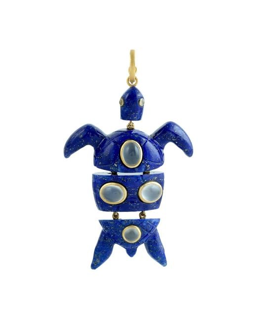 Artisan Blue 14K Lapis & Moonstone Turtle Pendant