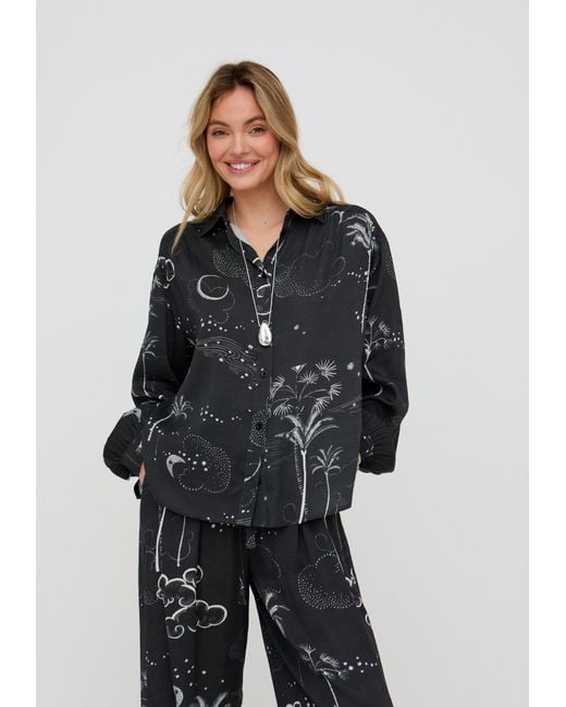 Raffya Black Palm Button Down Palm Print Shirt