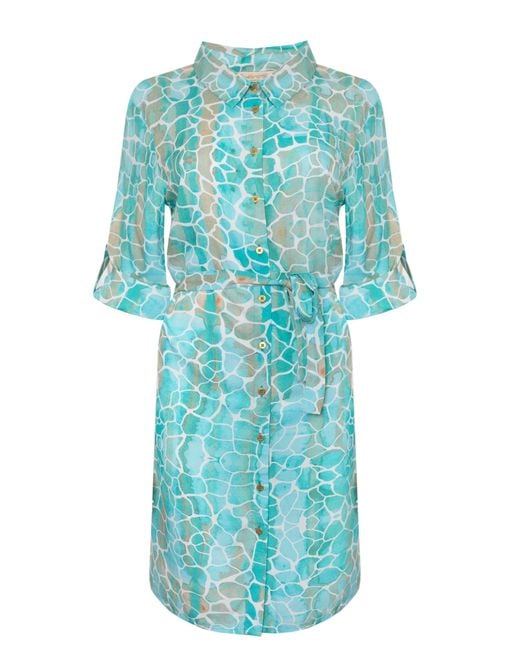 Sophia Alexia Blue Aqua Pebbles Zanzibar Shirt Dress