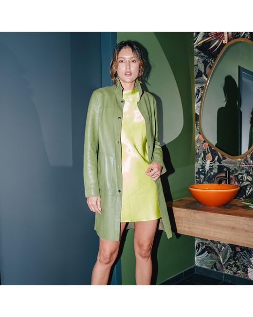 Freaky Nation Green Unlined Leather Coat Safari