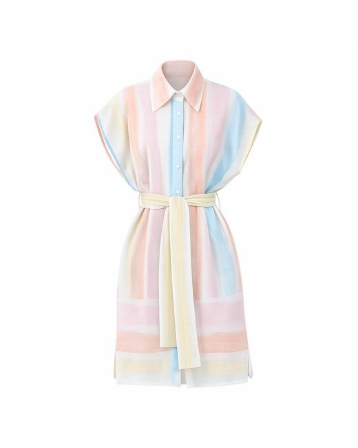 LOVEIST STORE Multicolor Almeria Linen Blend Belted Shirt Dress