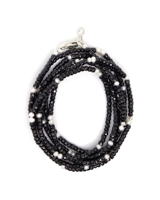Shar Oke Black Cubic Zirconia & Freshwater Pearl Wrap Bracelet