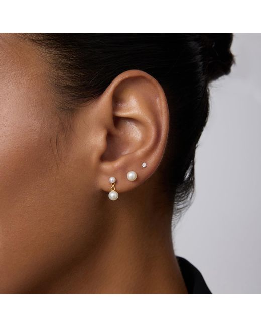 Vanhi Metallic Double Freshwater Pearl Drop Stud Earrings