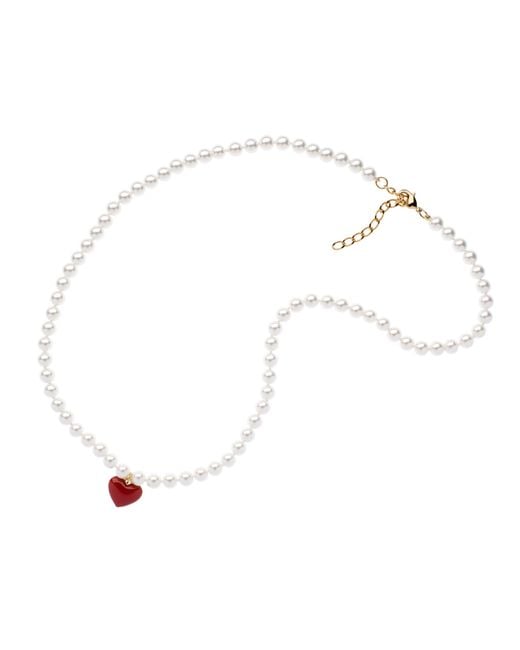 Emma Holland Jewellery White Enamel Heart & Pearl Necklace