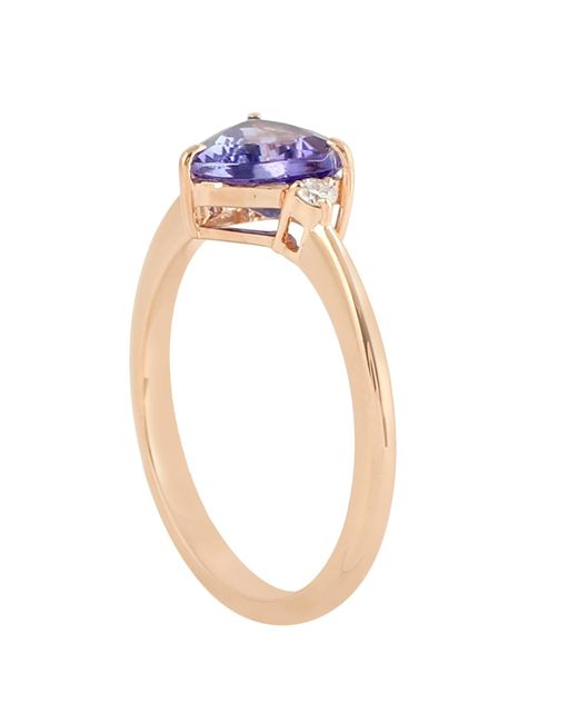 Artisan Blue 14k Rose Gold With Triangle Cut Tanzanite & Genuine Diamond Cocktail Ring
