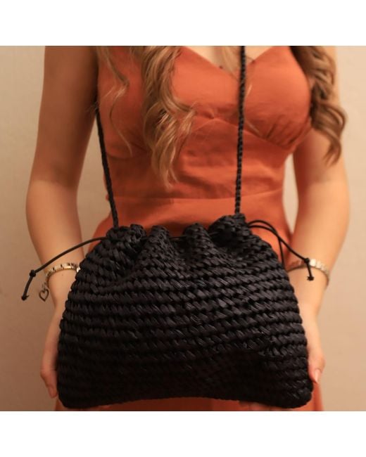 Springmoonatelier Black Handmade Raffia Shoulder And Crossbody Bag – Chic And Elegant
