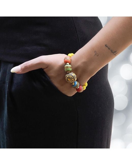 Ebru Jewelry Metallic African & Nepal Beaded Chunky Bracelet