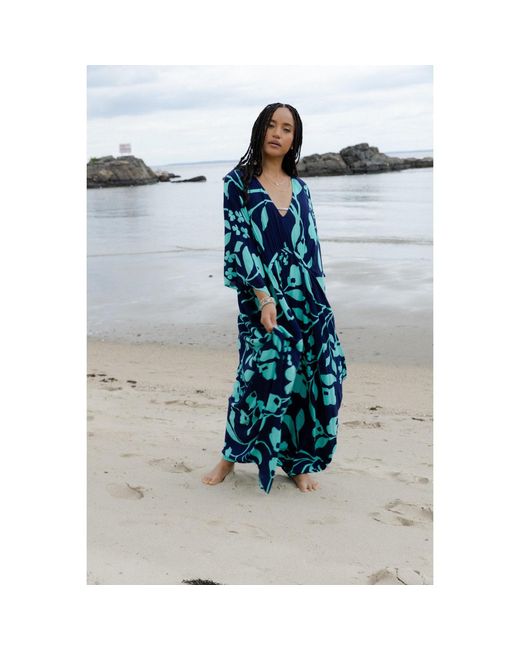 Saachi Blue Bold Floral Kaftan Maxi