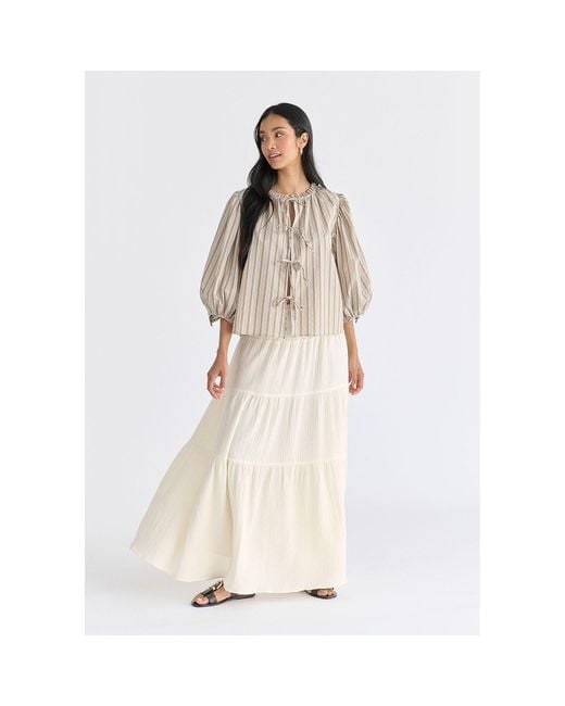 Paisie Green Tie Front Puff Sleeves Blouse