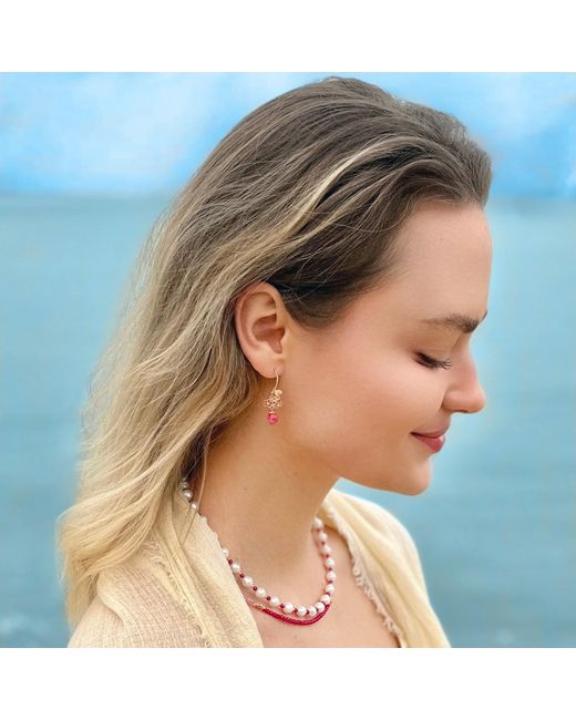 Farra Metallic Glazed Flower With Gemstone Dangle Earrings