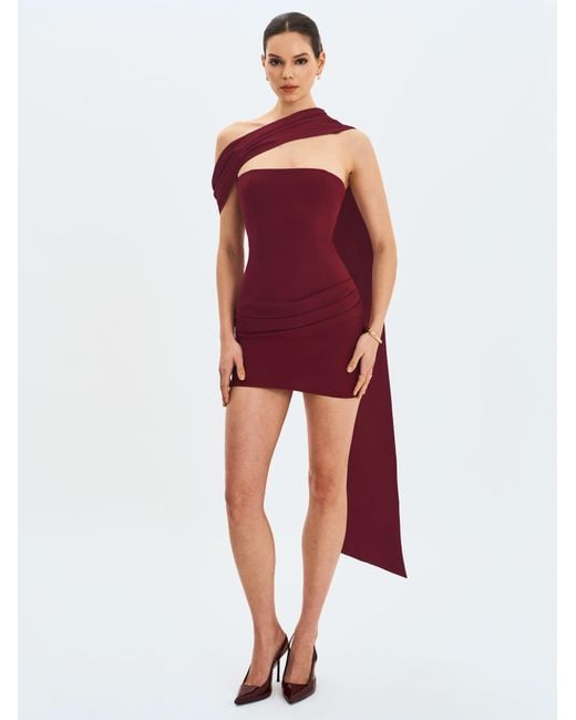 Miss Circle New York Red Ovelia Crimson Satin Ribbon Strapless Mini Dress