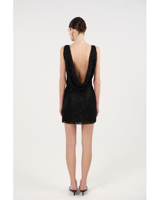 Nocturne Black Sequin Open Back Mini Dress