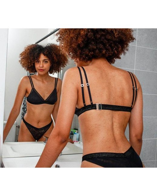 Bott Lingerie Black Wireless Lace Triangle Bralette La Teuf