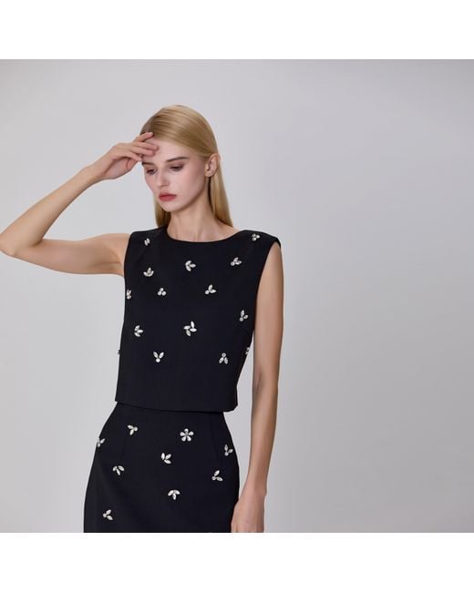 Smart and Joy Black Sleeveless Embroidered Top