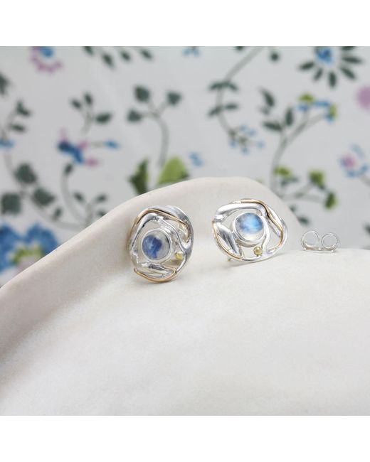 Isla Silver Metallic Handmade Delicate Moonstone Stud Earrings