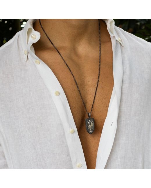 Ebru Jewelry Black Guardian Angel Shield Sterling Necklace for men