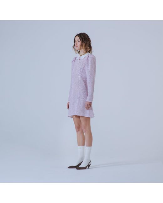 SVETA Milano Purple Seattle Polka-Dot Silk Dress With Embroidered Collar