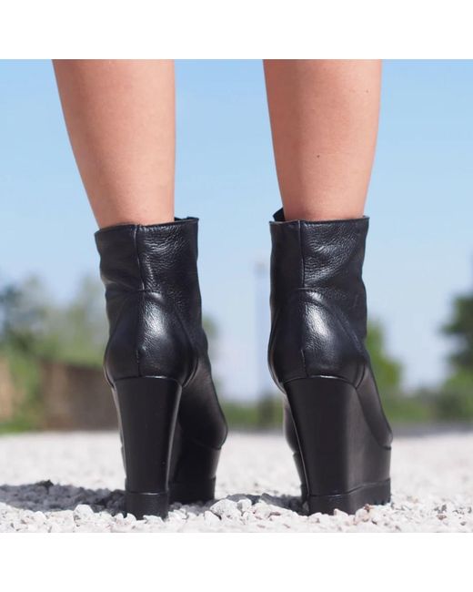 Adrenaline Fashion Blue Handcrafted Leather Wedge Ankle Boots With Zipper – Genuine Leather Designer Handmade Boots