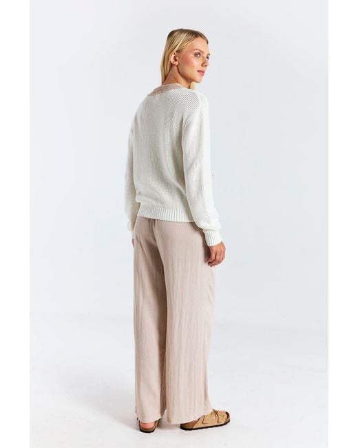 Brodie Cashmere White Contrast Effect Trim Cardigan