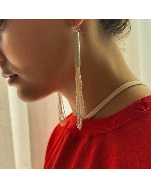 WAIWAI Metallic Palea Ivory Bead Leather Earrings