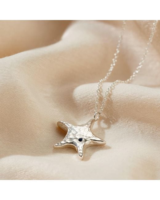 Posh Totty Designs Metallic Sterling Chunky Star Necklace With Sapphire Birthstone