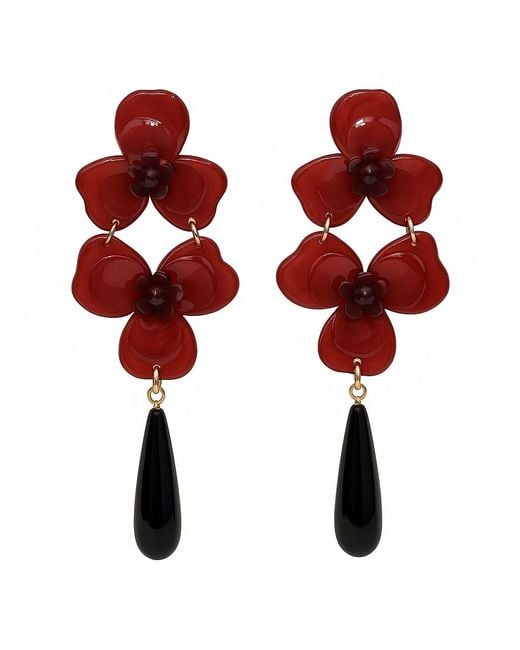 Michael Nash Jewelry Red Beth Cranberry Double Floral Resin Drop Earrings