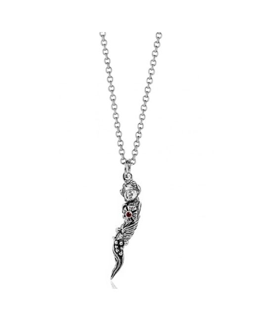 Unaloe Metallic Sterling Necklace With Goddess Of Fortune With Natural Ruby