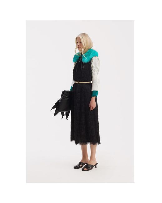 Julia Allert Green Tie-Front Fur Collar Stole