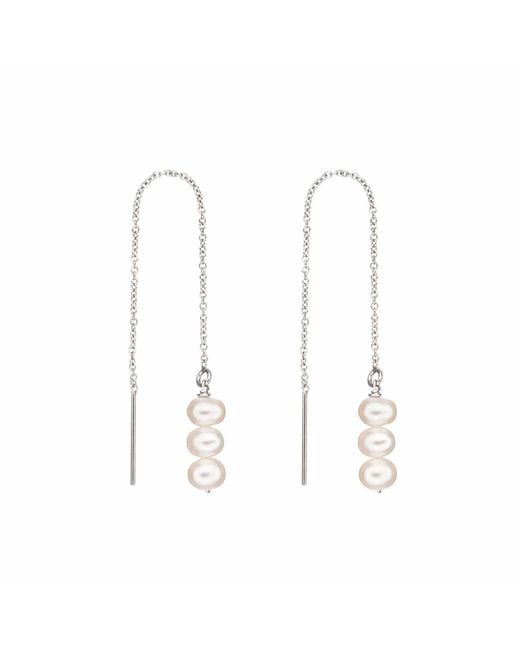 Lily & Roo Metallic Sterling Cluster Pearl Drop Threader Earrings