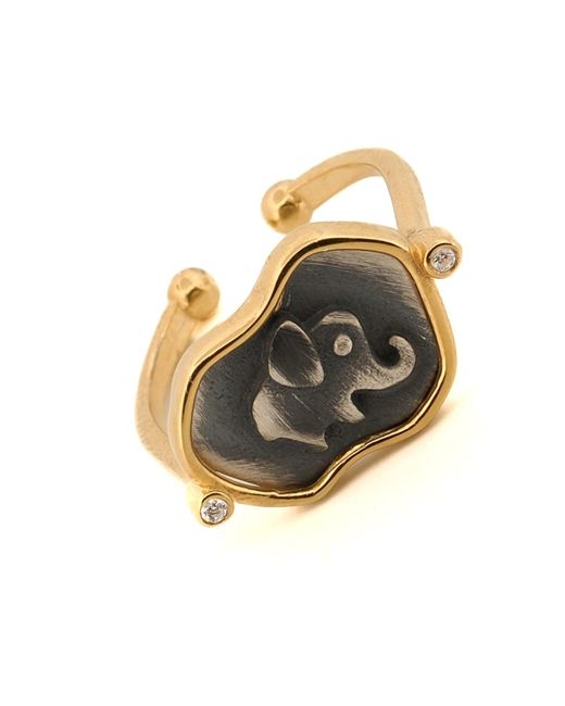 Ebru Jewelry Metallic Lucky Elephant Sterling Adjustable Signet Ring