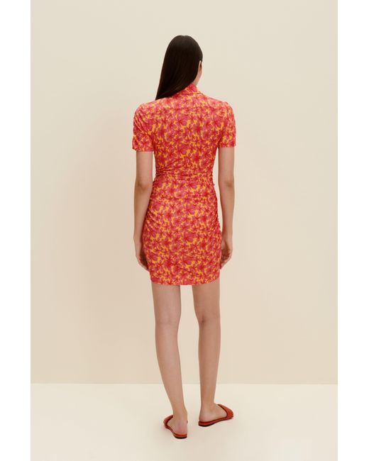 JAAF Red Stretch-jersey Mini Dress In Hibiscus Print