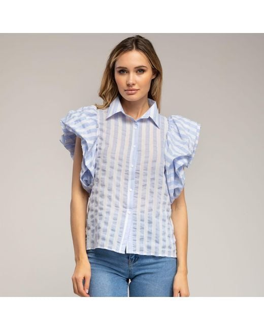 Tantra Spain Sl Blue Striped Shirt With Puffed Sleeves