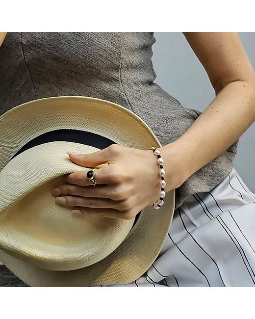 Farra Black Freshwater Pearls With Obsidian Adjustable Bracelet