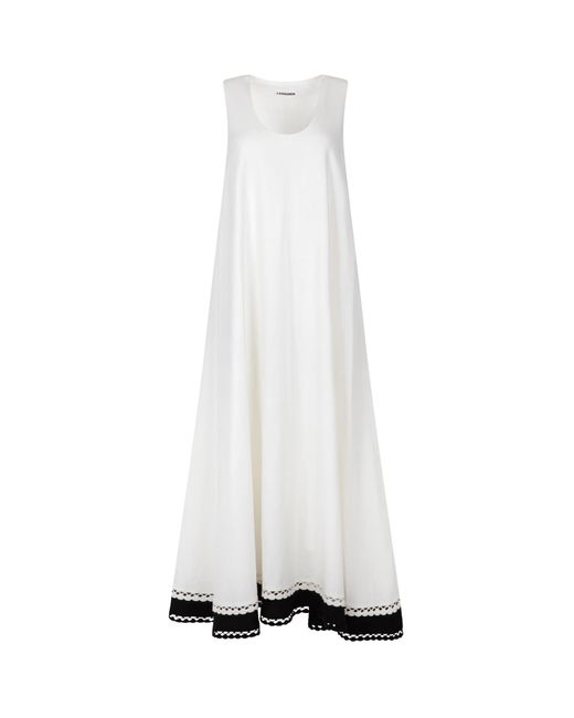 Langner White And Embroidered Lace Linen Maxi Dress
