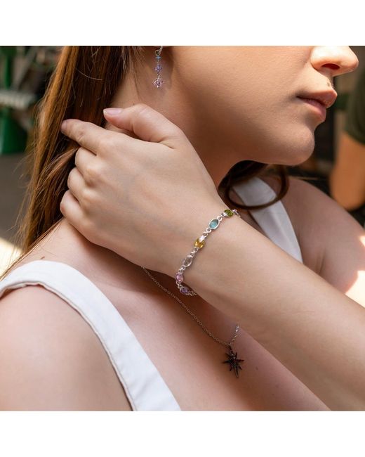 Spero London Metallic Multicolour Oval Gem Sterling Bracelet