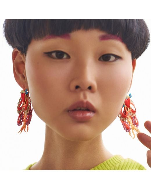 Nana Watanabe Red Arrow & Octopus Embroidery Earrings
