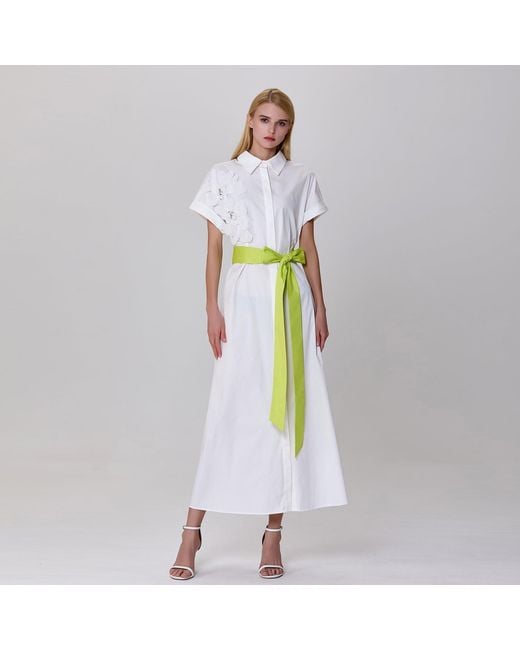 Smart and Joy White Minimalist Shirt Dress And Contrasted Belt