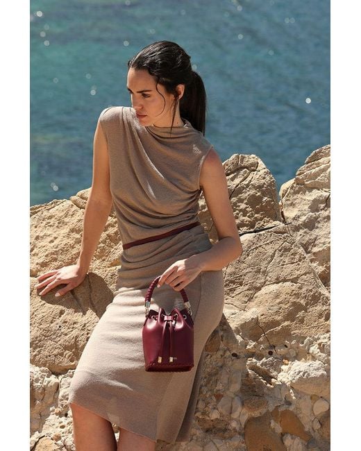 Saonara Brand Purple Mini Bucket Bag Berry Leather