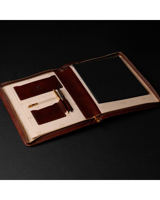 Time Resistance Brown Leather Documents Folder Organizer