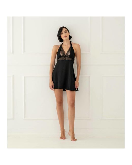 Oh!Zuza Black Satin Nightdress With Lace
