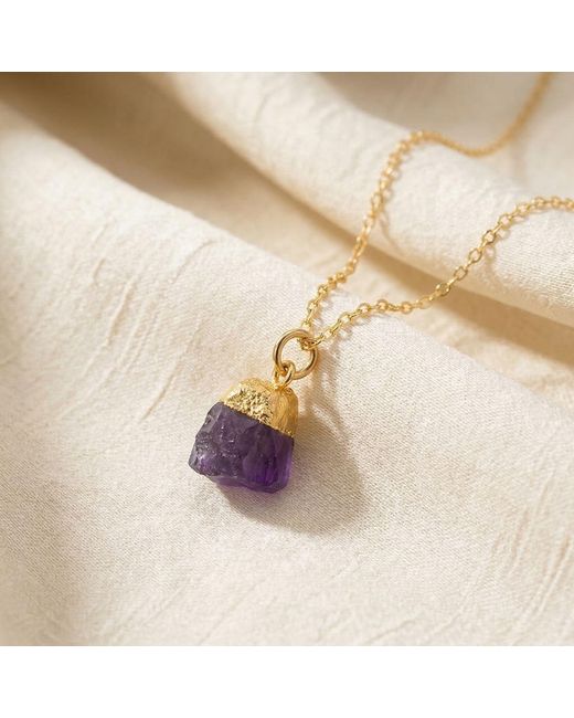 Harfi Metallic Raw Amethyst Plated February Birthstone Crystal Necklace