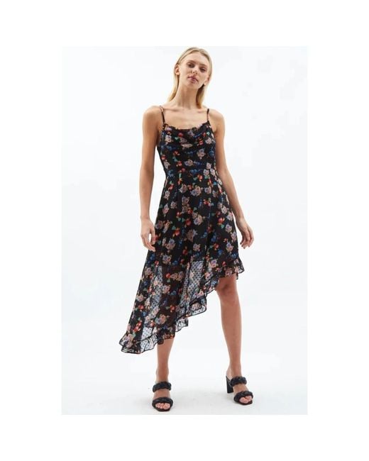 Louche Black Dina Carpathian Florals Print Asymmetric Strappy Midi Dress