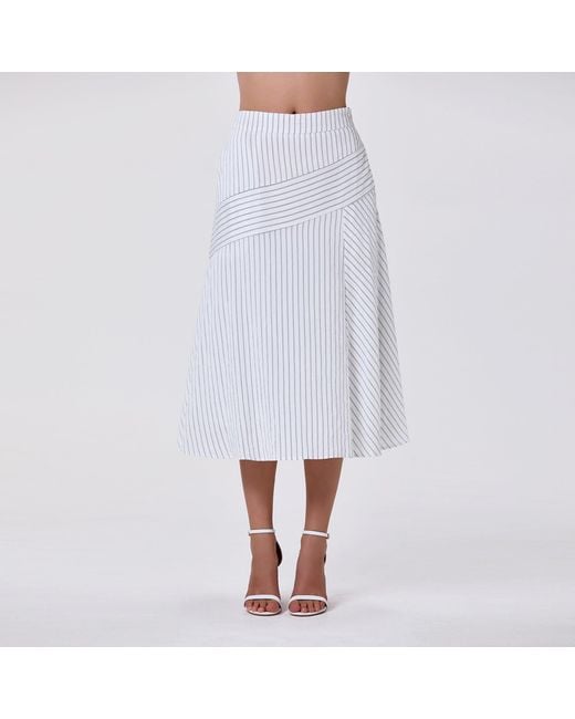 Smart and Joy White Flared Midi Skirt With Stripes