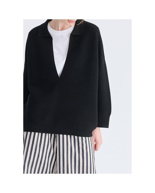 Paisie Blue Low Cut Polo Collar Ribbed Jumper