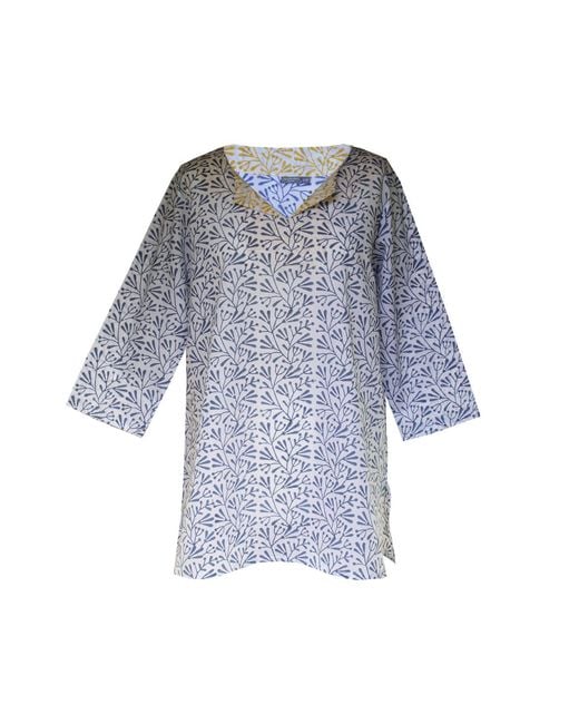 Lime Tree Design Blue Bud Block Print Tunic Top