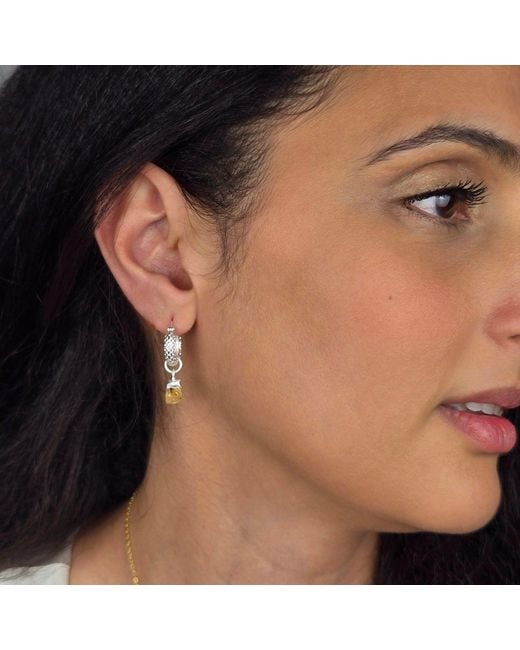 Harfi Metallic Raw Citrine November Birthstone Huggie Hoops Sterling Gemstone Earrings