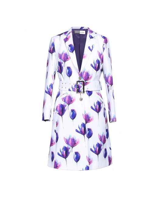 Richa Sharma Purple Duchess Satin Coat With Tulips Print